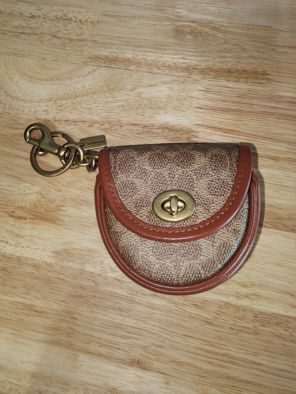 Coach Saddle Bag Brown Signature Tan Mini Turnlock Purse Charm NWOT